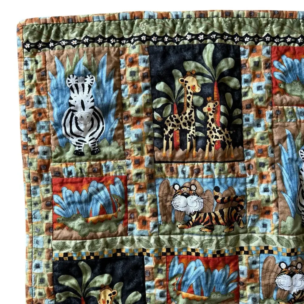 Handmade Baby Quilt Jungle Animals Two Piece Set Lion Zebra Giraffe Elephant